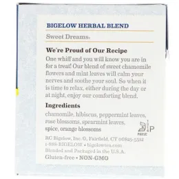 Bigelow, Травяной чай «Сладкие сны», без кофеина, 20 чайных пакетиков, 1,09 унц. (30 г)