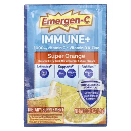 Emergen-C, Immune+, витамин C, витамин D и цинк, со вкусом апельсина, без кофеина, 30 пакетиков по 9,4 г (0,33 унции)
