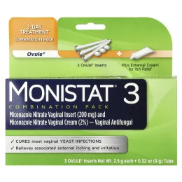 Monistat, Комбинированный пакет для 3-дневного лечения, 3 вкладыши яйцеклетки, по 2,5 г + тюбик 9 г (0,32 унции)