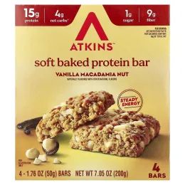 Atkins, запеченный протеиновый батончик, ваниль и орех макадамия, 4 батончика по 50 г (1,76 унции)