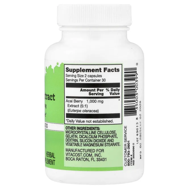 Vitacost, экстракт ягод асаи, 60 капсул (500 мг в 1 капсуле)