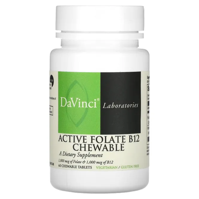 DaVinci Laboratories of Vermont, Активный фолат B12, жевательные таблетки, 60 жевательных таблеток