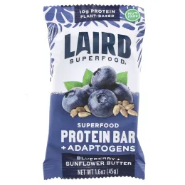 Laird Superfood, Протеиновый батончик + адаптогены, голубика и подсолнечное масло, 10 батончиков по 45 г (1,6 унции)