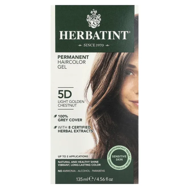 Herbatint, Перманентная краска-гель для волос, 5D, светлый золотистый каштан, 4,56 жидкой унции (135 мл)