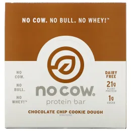 No Cow, Protein Bar,  Chocolate Chip Cookie Dough, 12 Bars, 2.12 oz (60 g) Each