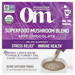 Om Mushrooms, Смесь грибов Superfood, горячий шоколад, 10 пакетиков по 8 г (0,28 унции)
