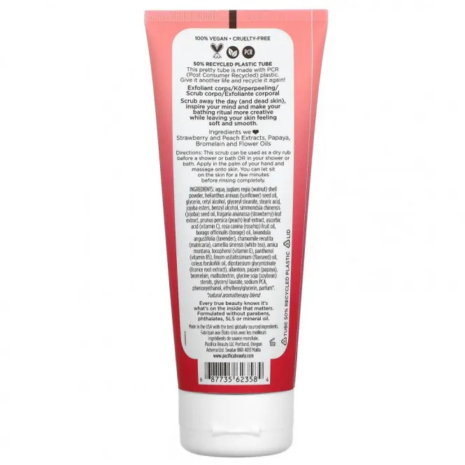 Pacifica, Strawberry Peach, Body Scrub, 6 fl oz (177 ml)