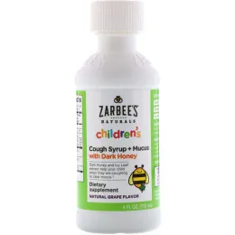 Zarbee's, Naturals, детский сироп от кашля + от слизи, натуральный виноградный ароматизатор, 4 жидких унций (118 мл)