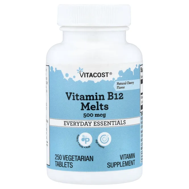 Vitacost, витамин B12, натуральный вишневый вкус, 500 мкг, 250 вегетарианских таблеток