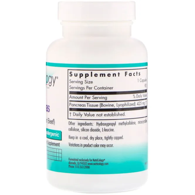 Nutricology, Поджелудочная железа, натуральная железа (говядина), 90 растительных капсул.