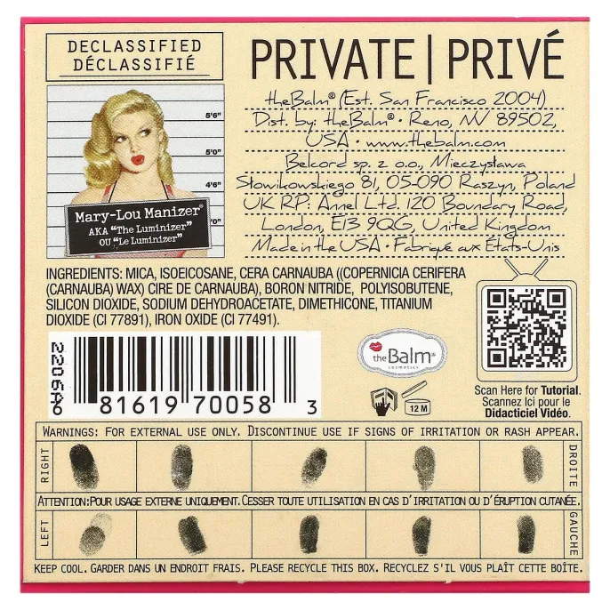 theBalm Cosmetics, Mary-Lou Manizer, хайлайтер и тени, 9,06 г