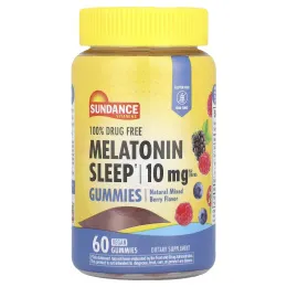 Sundance Vitamins, Жевательные мармеладки с мелатонином, натуральное ягодное ассорти, 60 веганских жевательных таблеток (5 мг в 1 жевательной мармеладке)