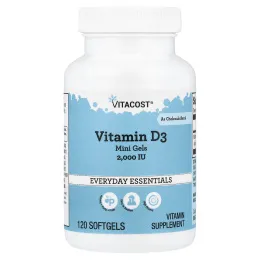 Vitacost, витамин D3 в мини-капсулах, 50 мкг (2000 МЕ), 120 капсул