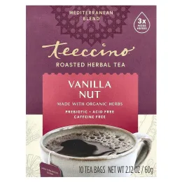 Teeccino, чай из обжаренных трав, ваниль и орех, без кофеина, 10 чайных пакетиков, 60 г (2,12 унции)
