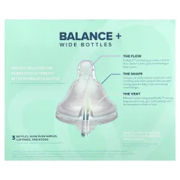 Evenflo Feeding, Balance+, флаконы, широкая, от 0 месяцев, медленное поток, 3 флакона по 270 мл (9 унций)