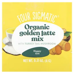 Four Sigmatic, смесь для приготовления органического золотого латте с трутовиком разноцветным, без кофеина, 10 пакетиков по 6 г (0,21 унции)