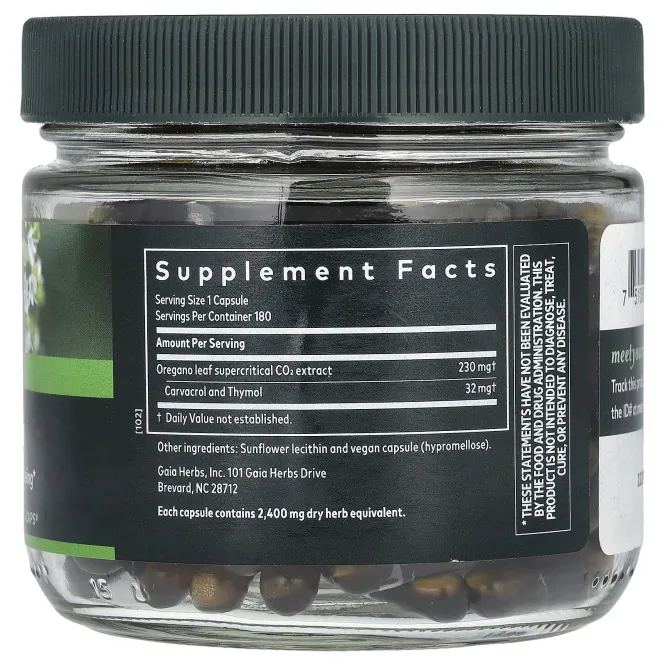 Gaia Herbs, Масло орегано`` 180 веганских жидких фитокапсул