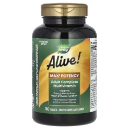 Nature's Way Alive! Max3 Potency Мультивитаминный комплекс для взрослых, без добавленного железа, 180 таблеток