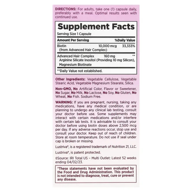 Nature's Bounty, Optimal Solutions®, для роста волос, 30 капсул