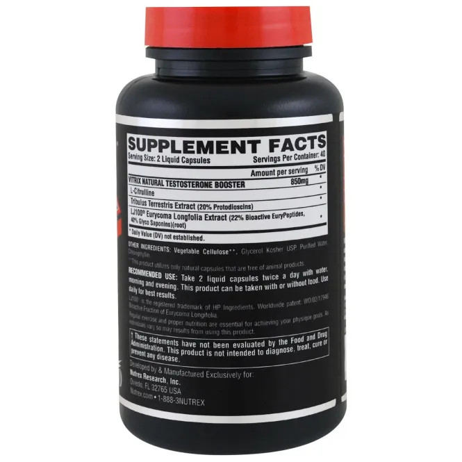Nutrex Research, Черная серия, Витрикс, поддержка либидо, 80 жидких капсул