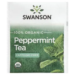 Swanson, 100% органический чай с перечной мятой, без кофеина, 20 чайных пакетиков, 30 г (1,05 унции)