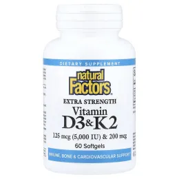 Natural Factors, витамины D3 и K2, 60 мягких таблеток