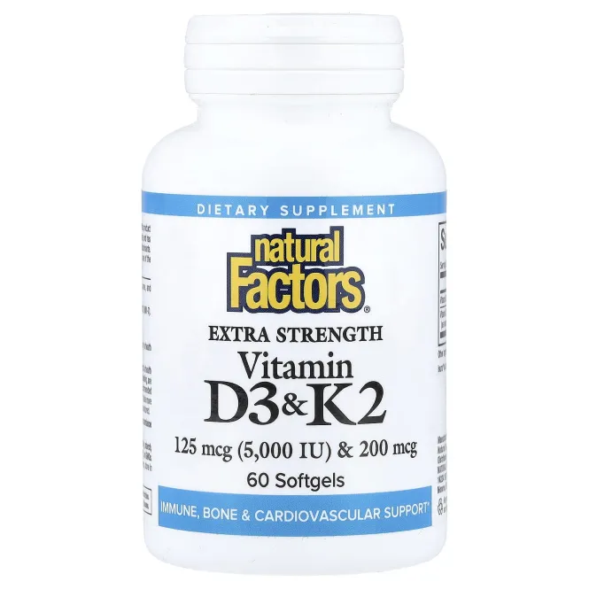 Natural Factors, витамины D3 и K2, 60 мягких таблеток