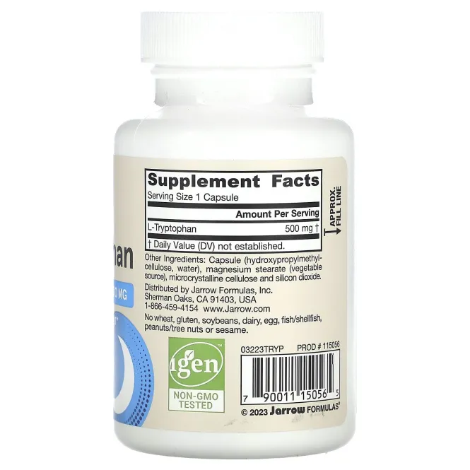 Jarrow Formulas, L-триптофан, 500 мг, 60 капсул