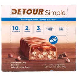 Detour, Simple, Батончики  с Сывороточным Белком, Карамель с Шоколадной Крошкой, 9 батончиков по 1,1 унции (30 г) каждый