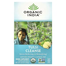 Organic India, Очищающий чай с тулси, без кофеина, 18 пакетиков, 28,8 г (1,02 унции)
