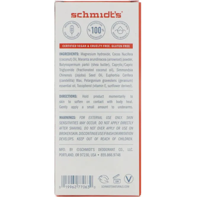 Schmidt's, Состав, подходящий чувствительной коже, герань, 3,25 унц. (92 г)