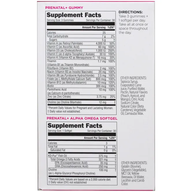 UpSpring, Prenatal +, манго-персиковые жевачки + мягкие таблетки, 90 жевачек + мягкие таблетки