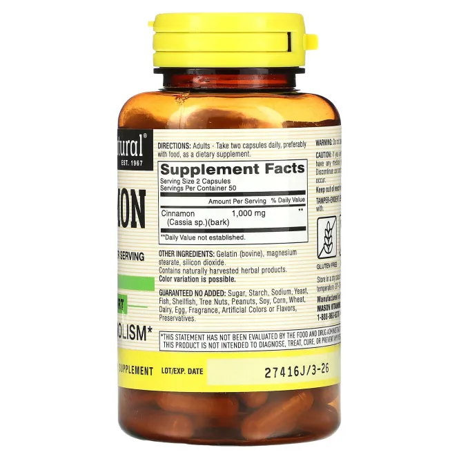 Mason Natural, Корица, 1000 мг, 100 капсул