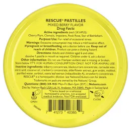 Bach, Rescue® Pastilles, для снятия стресса, ягодное ассорти, 35 пастилок, 50 г (1,7 унции)