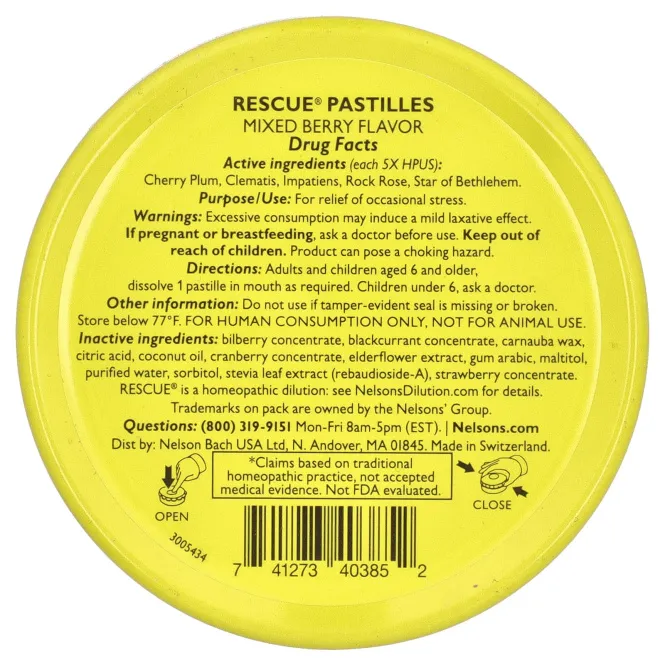 Bach, Rescue® Pastilles, для снятия стресса, ягодное ассорти, 35 пастилок, 50 г (1,7 унции)