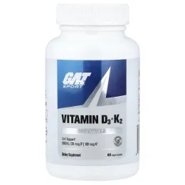 GAT, Sport, Essentials, витамины D3 и К2, 60 растительных капсул