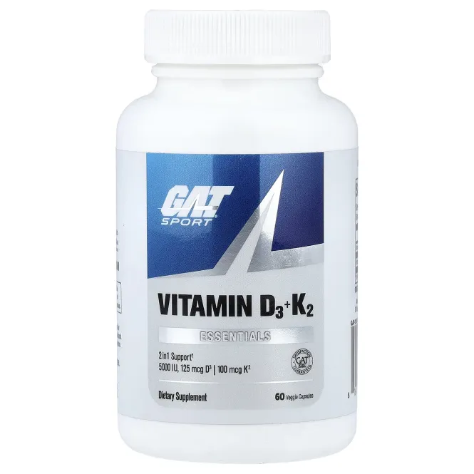 GAT, Sport, Essentials, витамины D3 и К2, 60 растительных капсул