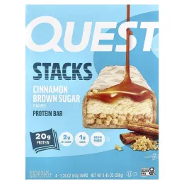 Quest Nutrition, Stacks, протеиновый батончик, корица и коричневый сахар, 4 батончика, 67 г (2,36 унции) каждый