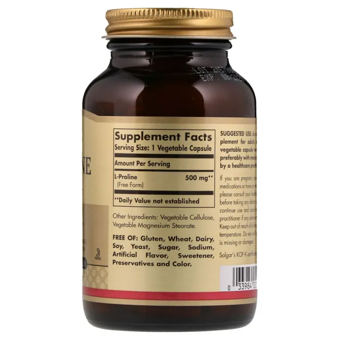 Solgar, L-Proline, 500 mg, 100 Vegetable Capsules