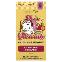 Legendairy Milk, She's Glowing™, ежедневный коллаген и клетчатка в порошке, со вкусом тропических фруктов, 18 стик-пакетов по 9 г (0,32 унции)