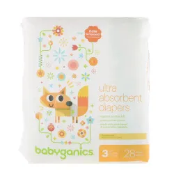 BabyGanics, Сверх-впитывающие подгузники, размер 3, 7-13 кг (16-28 lbs), 28 штук