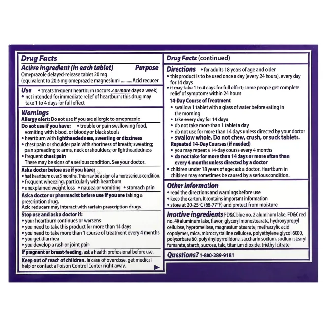 Prilosec, OTC, Wildberry, 20 мг, 42 таблетки