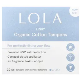 Lola, тампоны из органического хлопка с пластиковыми аппликаторами, легкие, 20 штук