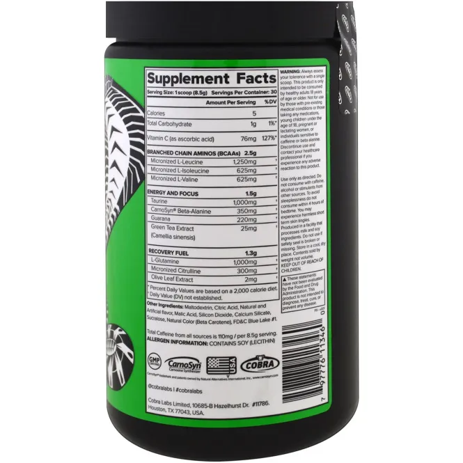 Cobra Labs, Daily Amino, энергия, хрустящее зеленое яблоко, 255 г