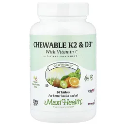 Maxi Health, жевательные таблетки K2 & D3™, натуральная вишня и ваниль, 90 таблеток