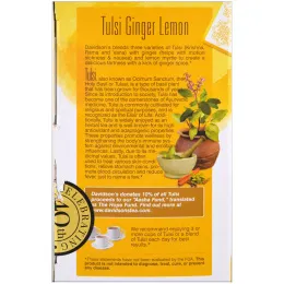 Davidson's Tea, Священный базилик, органический, имбирный лимонный чай, без кофеина, 25 чайных пакетиков, 1,58 унции (45 г)