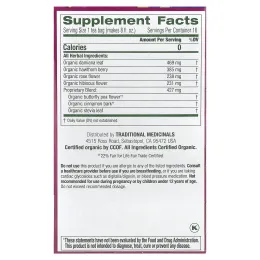 Traditional Medicinals, Organic Rosy Mood ™, дамиана и цветы гороха-бабочки, без кофеина, 16 чайных пакетиков в упаковке, 28 г (0,99 унции)