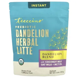 Teeccino, пребиотик, растворимый травяной латте с одуванчиком, смесь с одуванчиком, без кофеина, 224 г (7,9 унции)
