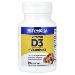 Enzymedica, витамины D3 и K2, 30 капсул