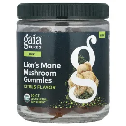 Gaia Herbs, Жевательные мармеладки с грибами из львиной гривы, цитрусовые, 60 жевательных таблеток